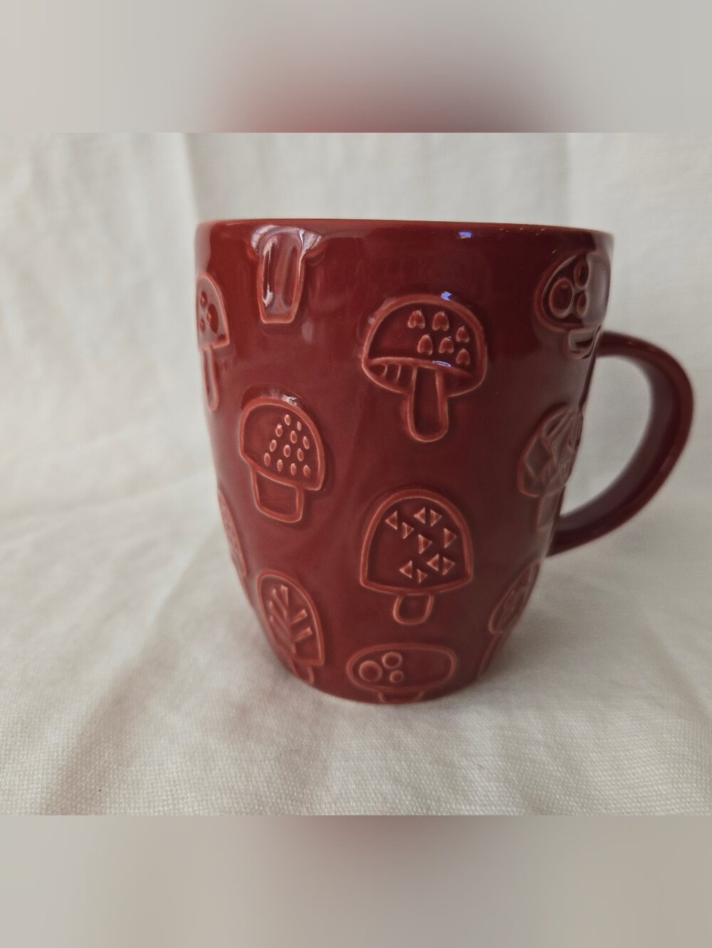 Cinnamon-Red, Witchy, Fall, Cottage core, Whimsical   Mushroom-Embossed Mug